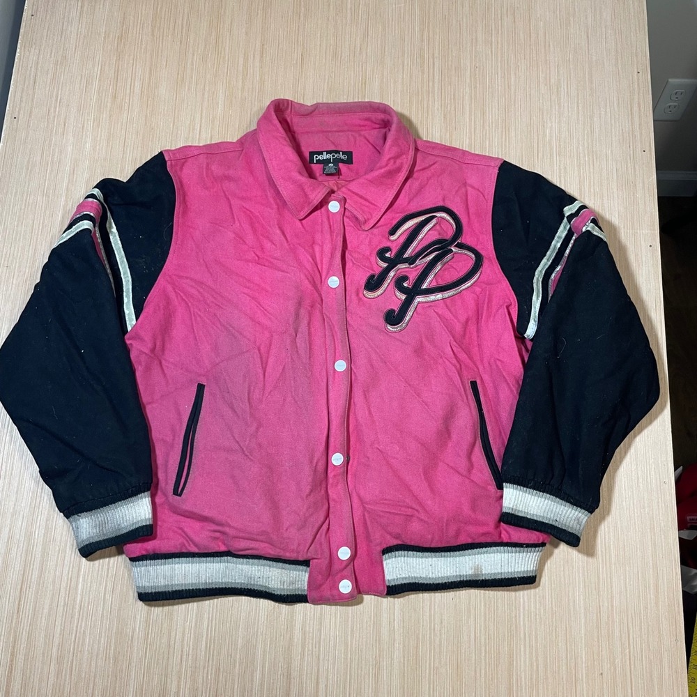 Pelle Pelle Varsity Jacket Womens 3X Pink Black Wool Marc Buchanan Vintage